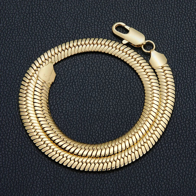 10mm wide Stainless Steel Blade Chain Flat Snake Bone Link Chain Necklace (14K Gold Color)