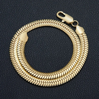 10mm wide Stainless Steel Blade Chain Flat Snake Bone Link Chain Necklace (14K Gold Color)