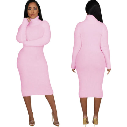Solid color crew neck sweater dress JX5389