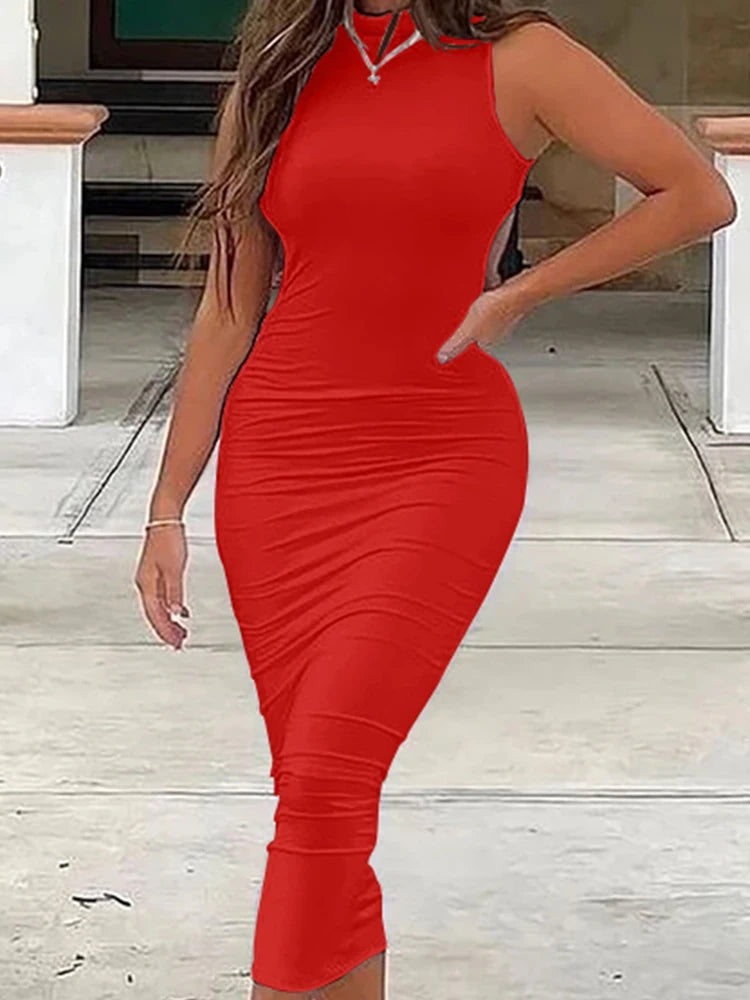 Summer Skinny Bodycon Sleeveless Midi Dresses