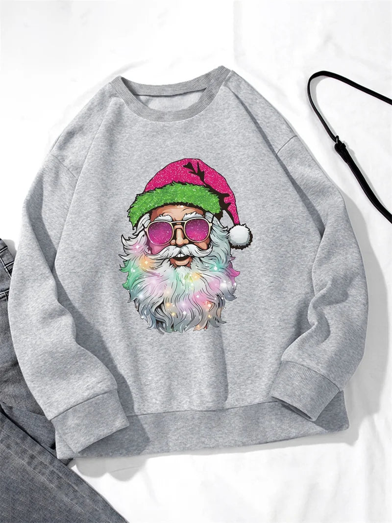 Christmas Tops Women Casual Snowflake Santa Claus T-shirt Tee Long Sleeve Basic Xmas Hoodie Pullover Oversize Women's Sweatshirt