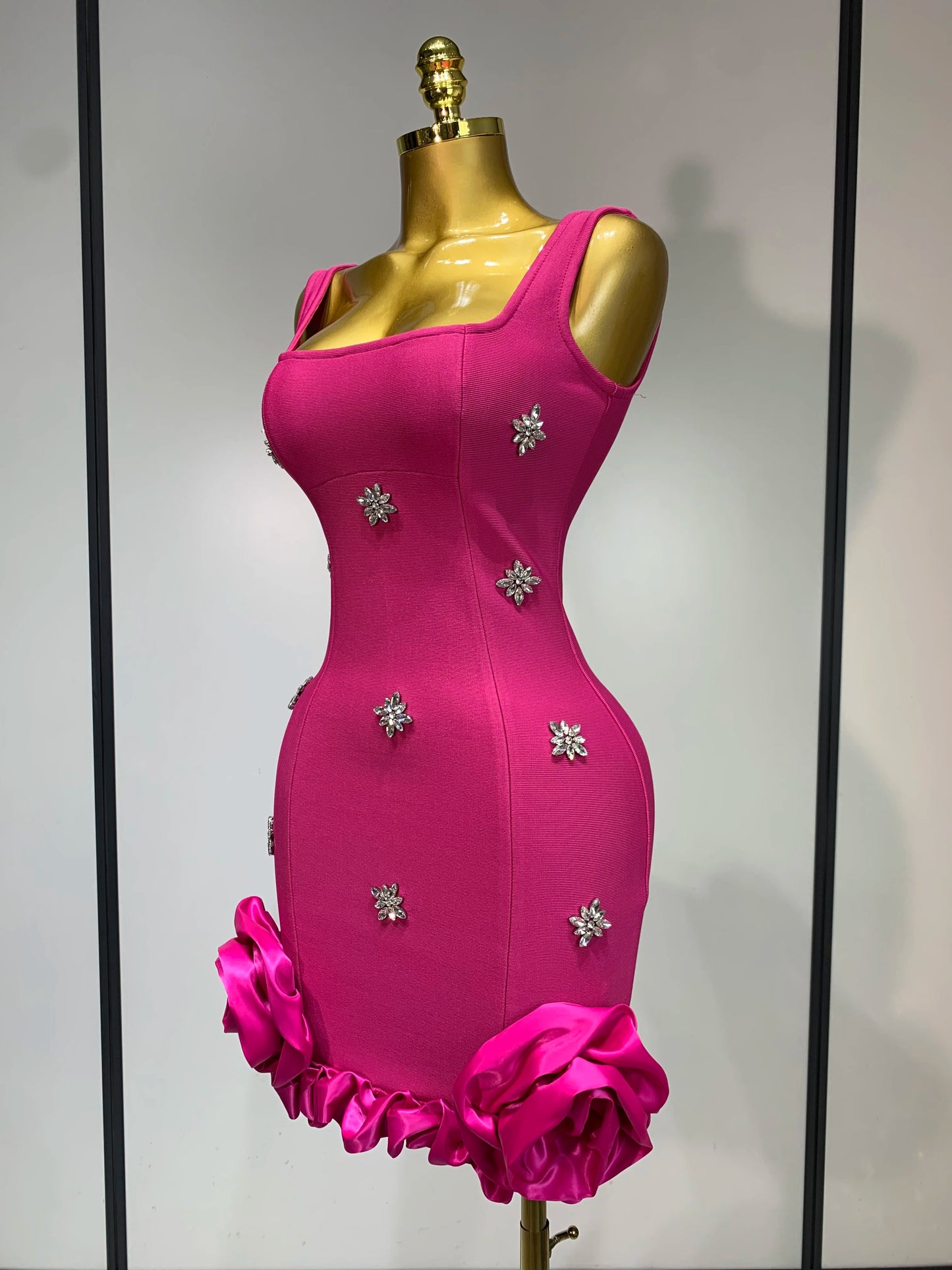 Crystal Sleeveless Square Collar Bodycon Mini Bandage Dresses