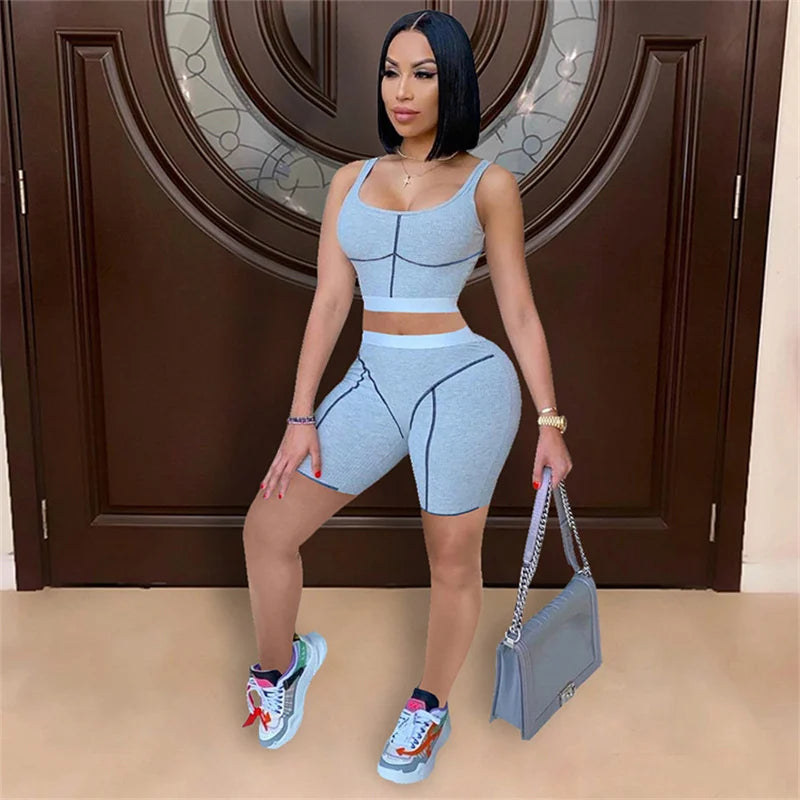 Ribbed Crop Top + Shorts Casual Matching Sets