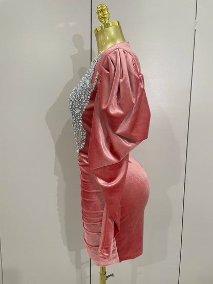 Luxury Sparkly Crystal White Velvet Mini Dresses