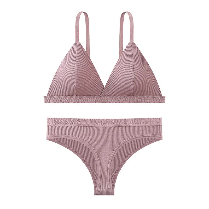 Push Up Bra Non-wire 1/3 Cup Bras + Thongs Lingerie Sets