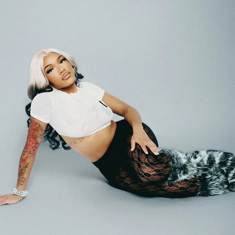 Joskaa Women's Jacquard  Lace Leggings Patchwork Sexy See Through High Waist Pencil Pants Female Bottoms Midnight Party Clubwear