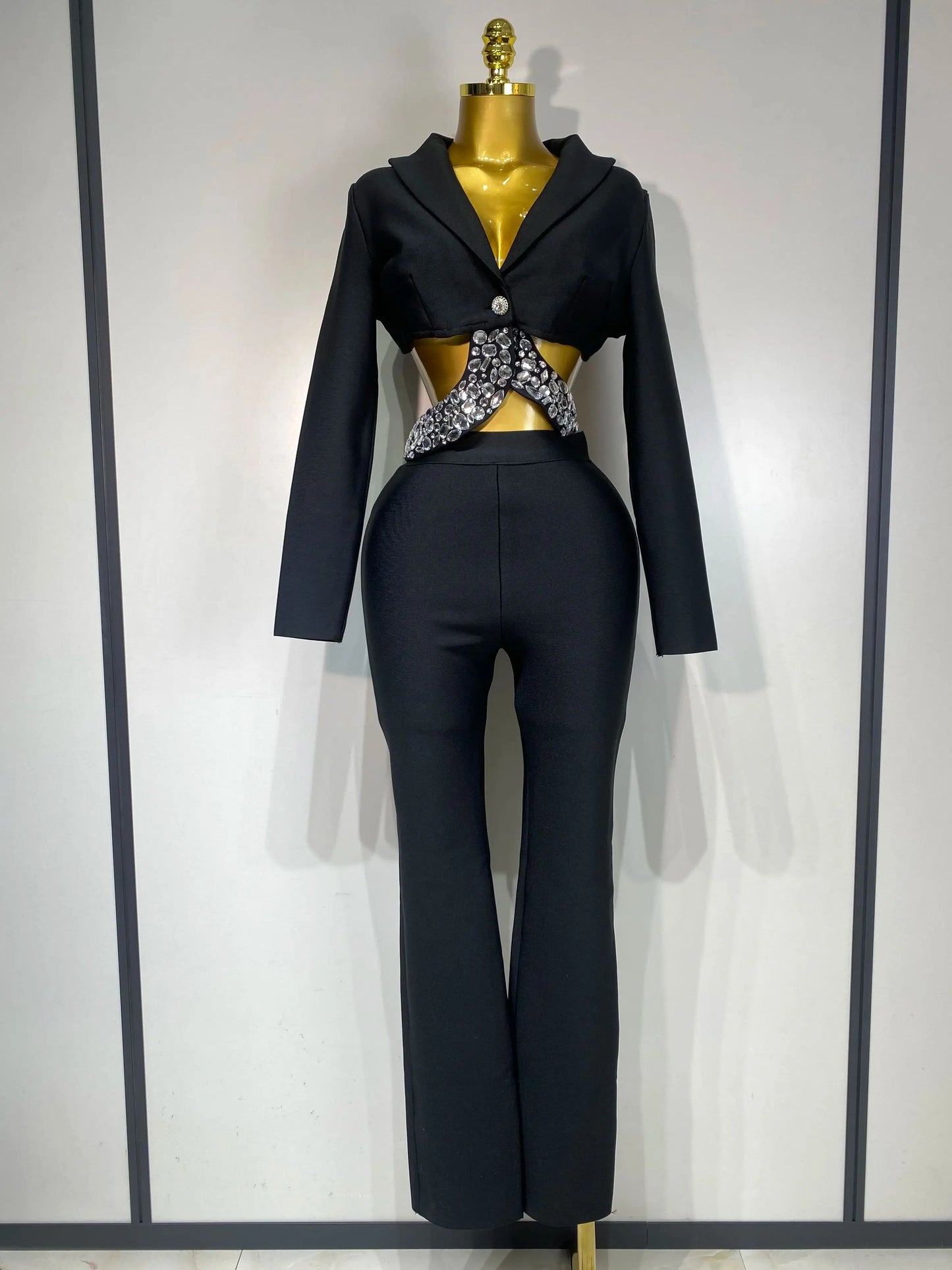 Long Sleeve Beading Bodycon Pant Bandage Sets