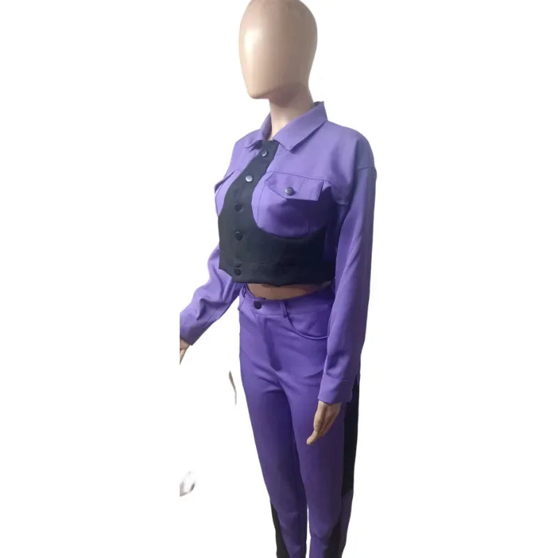 Ashanti Patchwork Full Sleeve Button Fly Jacket and Straight Pant Suits