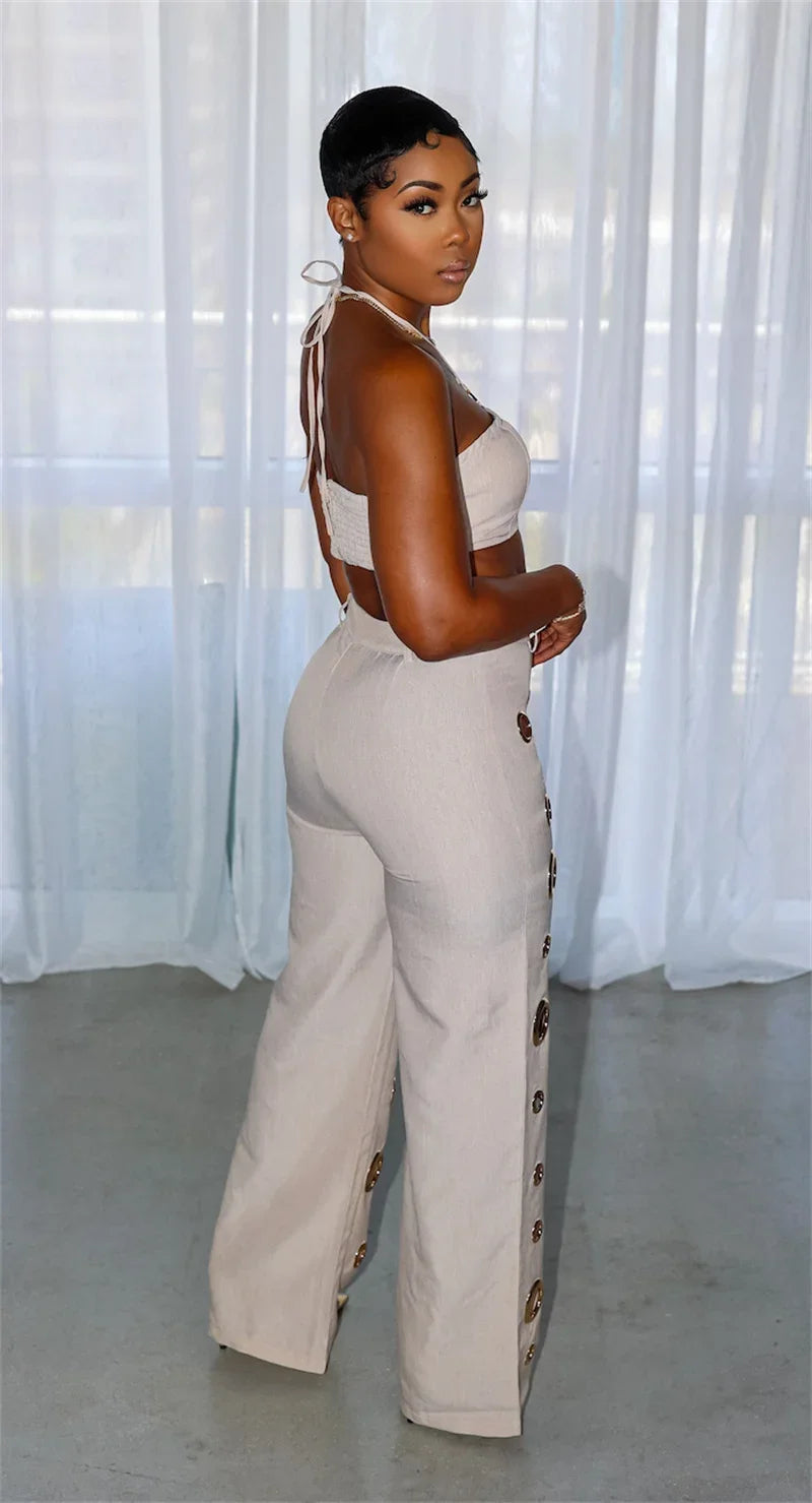 Festival Clothing Halter Crop Top + Pant Sets