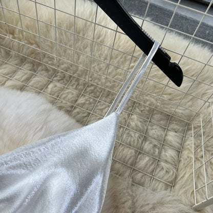 White Spaghetti Strap Satin Glowing Dresses