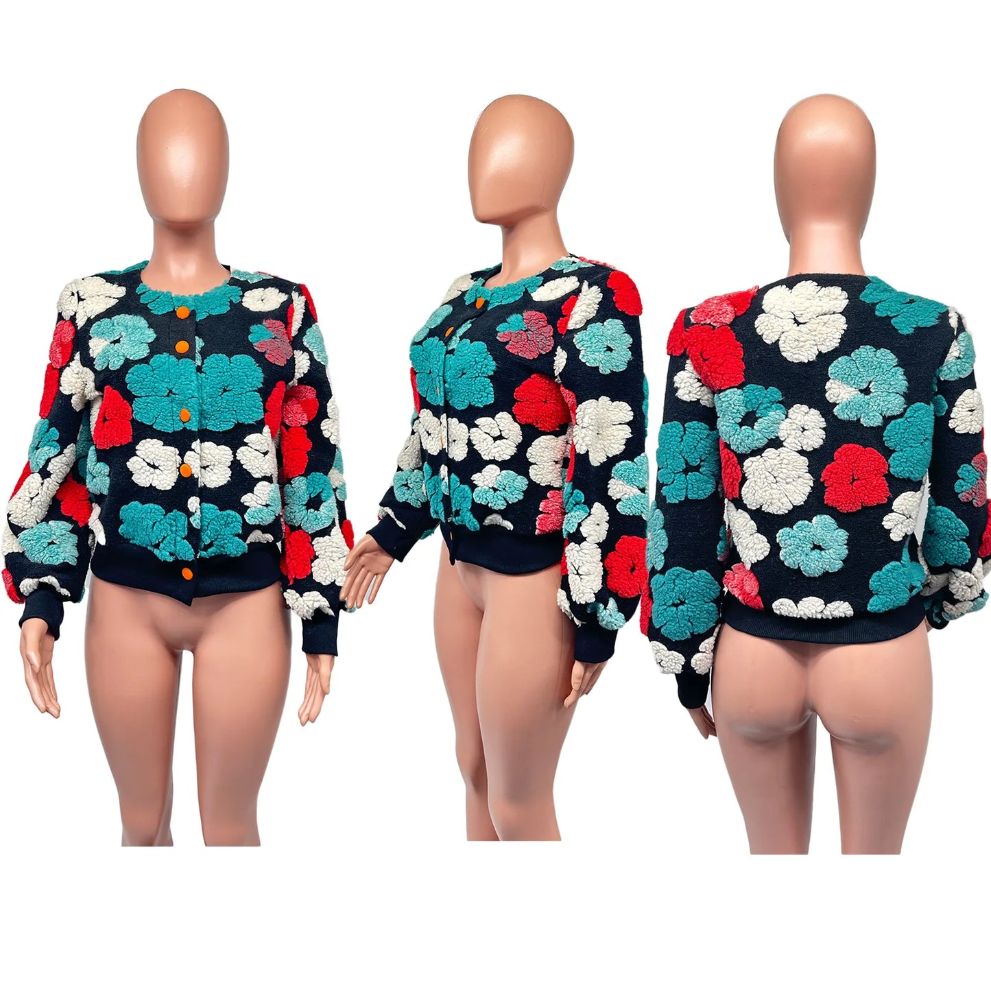 Shelly Retro 3D Flower Bomber Jacket