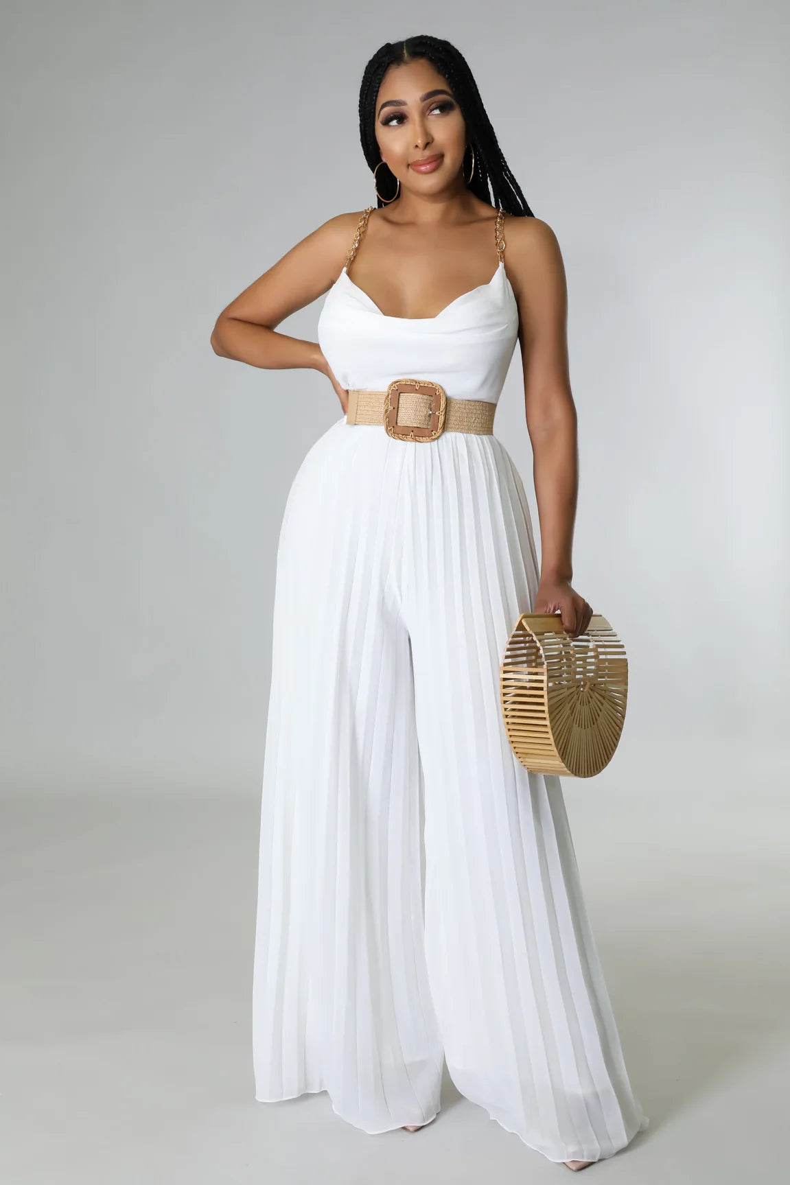 Kannia High-end Pleated Backless Wide-leg Jumpsuit