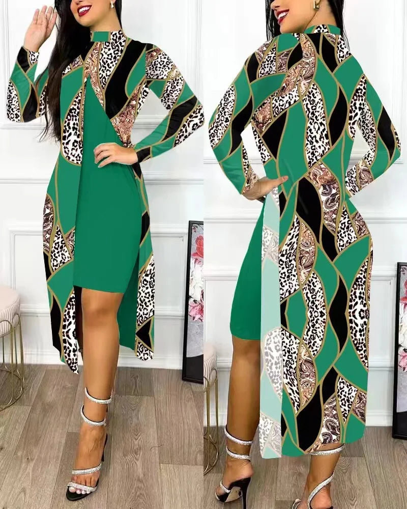 Two Piece Set Print Dresses Sets (Office Lady)