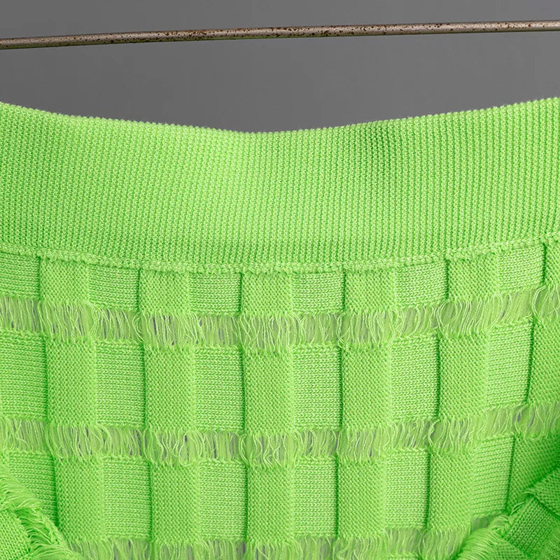 Knit Long Skirts + Straight Casual Spliced Round Neck Vest Sleeveless Tanks Sets