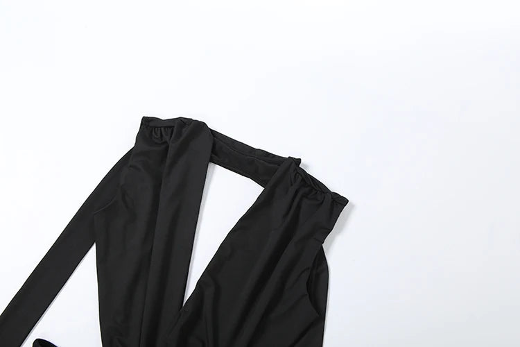 Deep V-Neck Metal Buckle Ruched Cross Bandage Jumpsuits