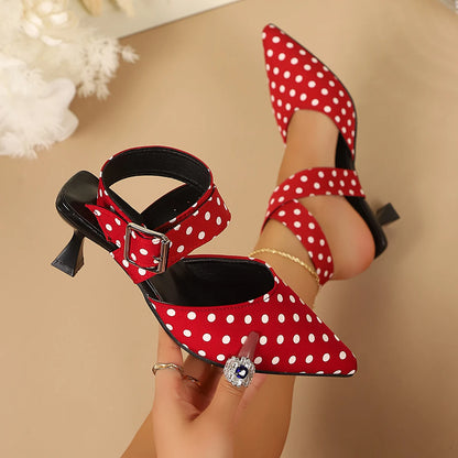 New Polka Dot Slip-On Buckle Strap Elegant Footwear for Women