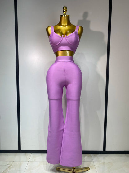 Luxury Bandage Crop Top + Pant Set  ﻿
