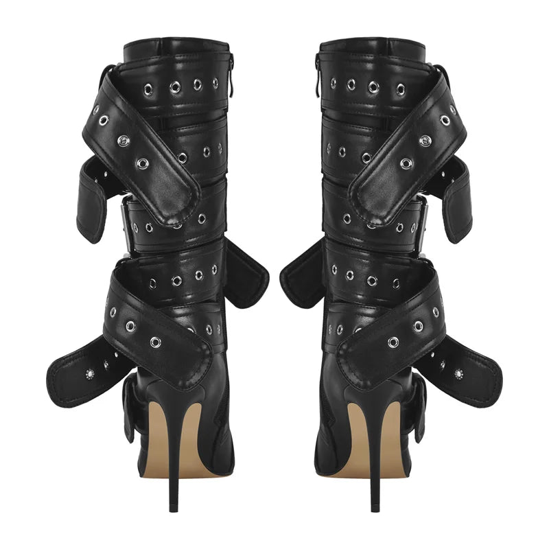 Mid-Calf Buckle Stiletto Boots