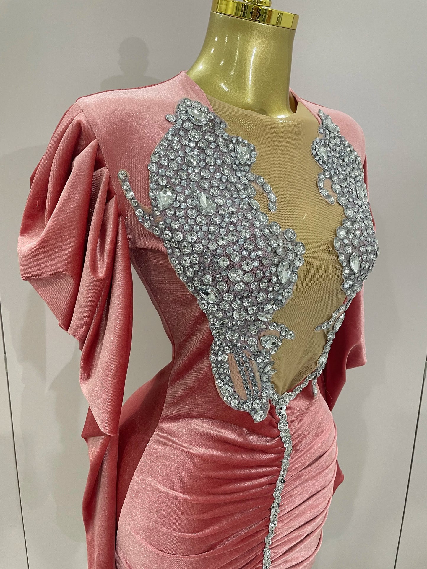 Luxury Sparkly Crystal White Velvet Mini Dresses