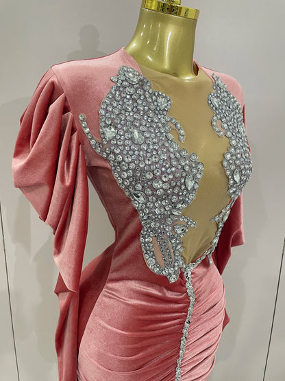 Luxury Sparkly Crystal White Velvet Mini Dresses