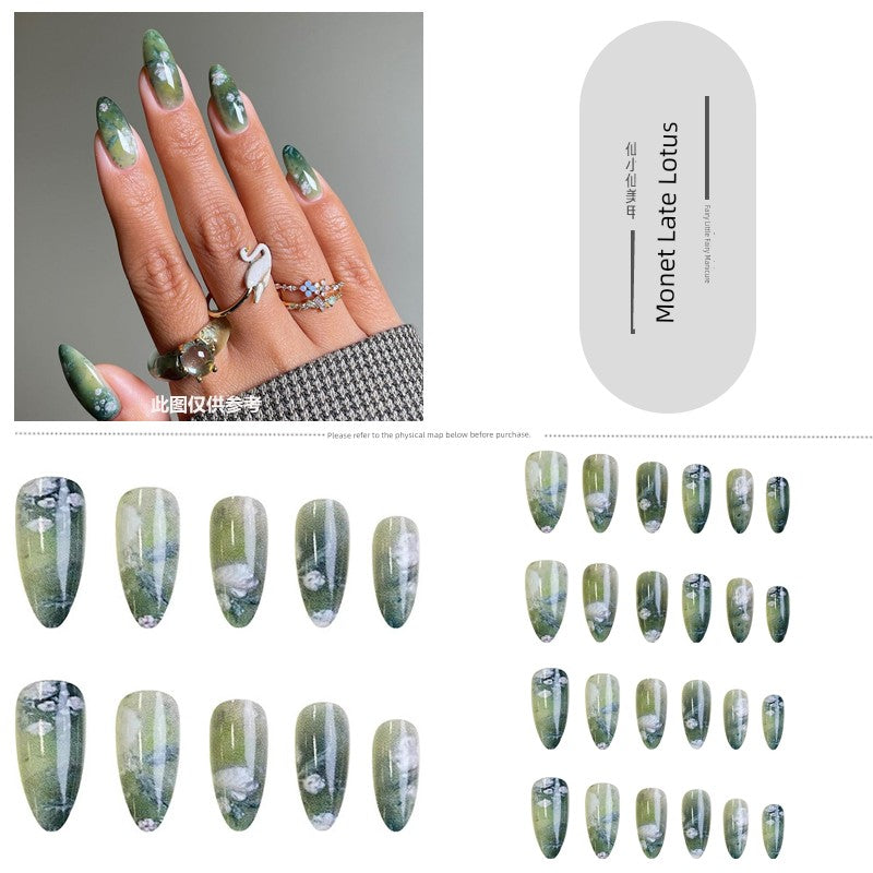 Classical Flower Oil Painting Wearing Armor Gilding Rose Nail Stickers Retro European American Style Artistic Finished Product Fake Nail Tip