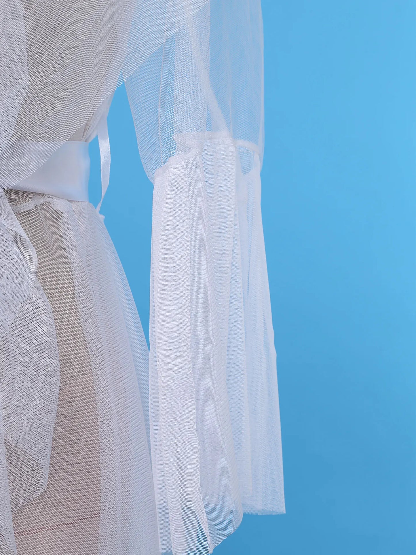 Ruffled Trim Long Tulle Robe Femme Nightwear Nightdress