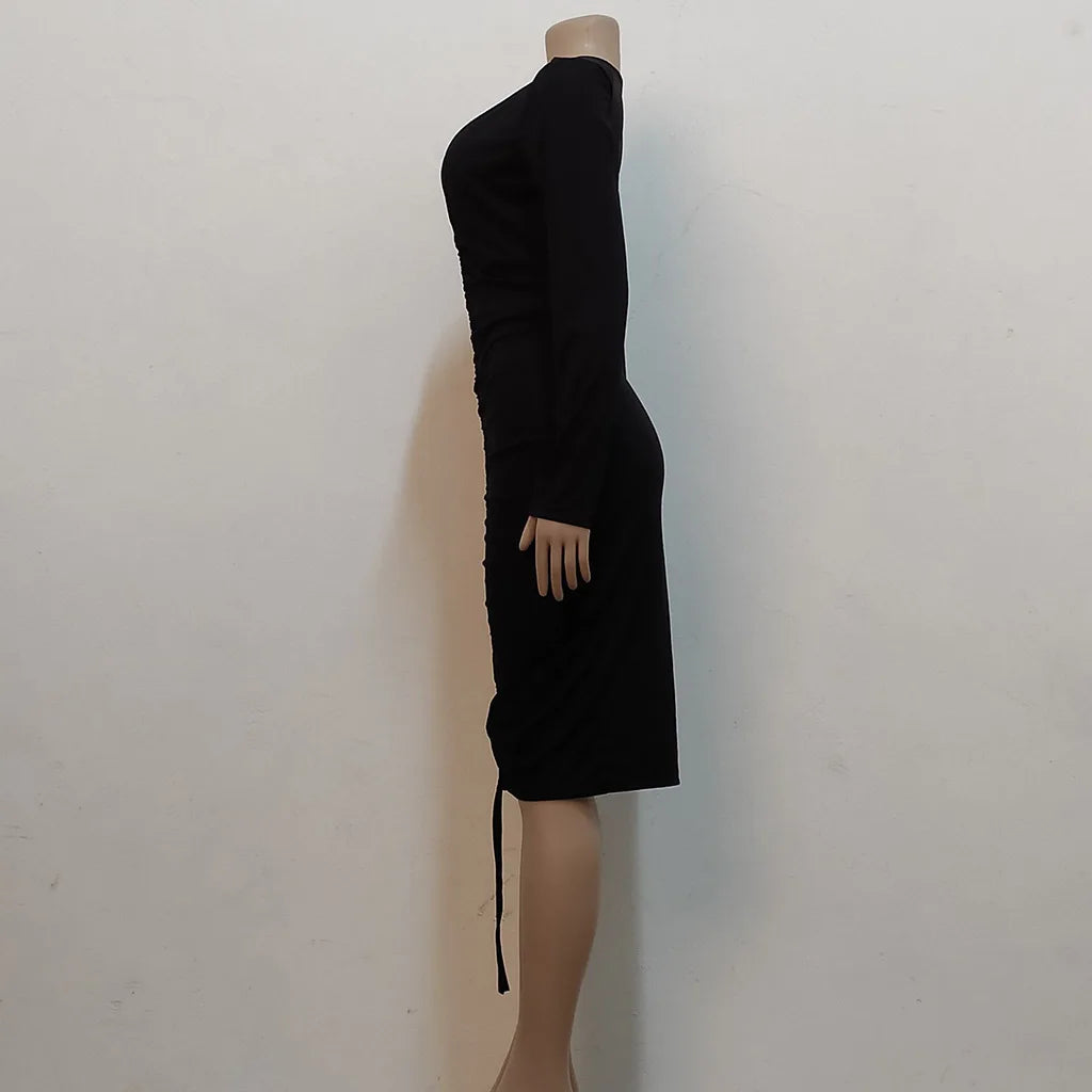 Big V-neck slightly wrinkled chest wrap dresses