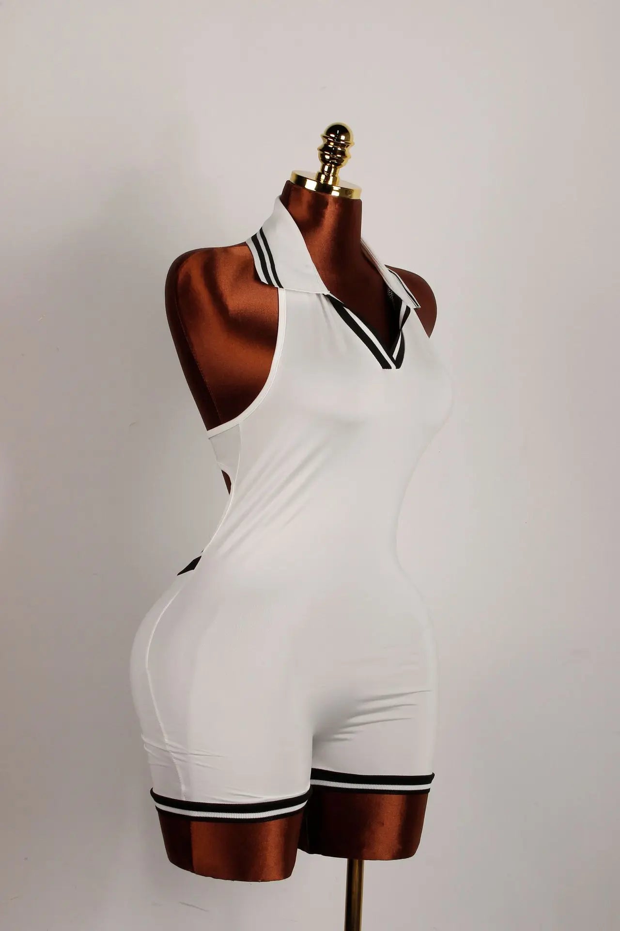 Stripe Halter Lapel Sleeveless Backless Bodycon Jumpsuits