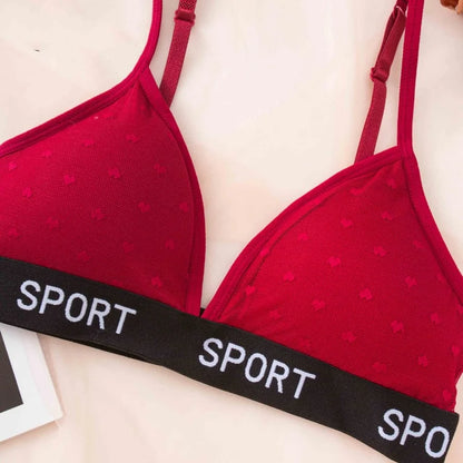 Women Lace Bra And Panties Set Sheer Polka Dot Lingerie Non-wire Bralette Sexy Low Rise Thongs Letter Band Mesh Underwear Set