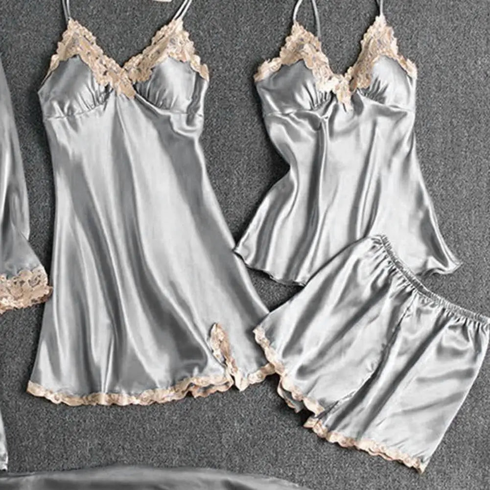 5Pcs/Set Women Pajamas Set Nightgown Nightdress Top Shorts Pants Set