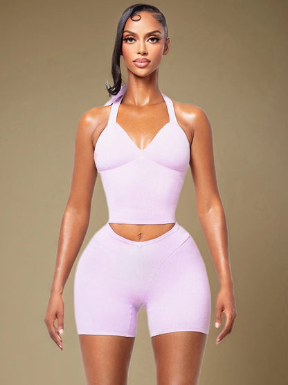 Halter Backless Vest + Stretchy Short Matching Sets