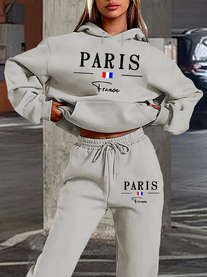 Hoodie + Pant Hip Hop Street Casual Paris Letter Pattern Printed Loose Sets