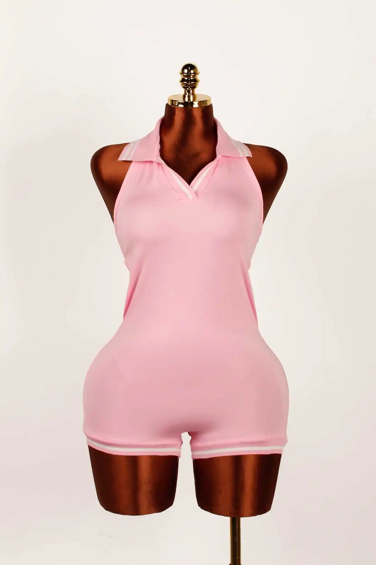 Stripe Halter Lapel Sleeveless Backless Bodycon Jumpsuits