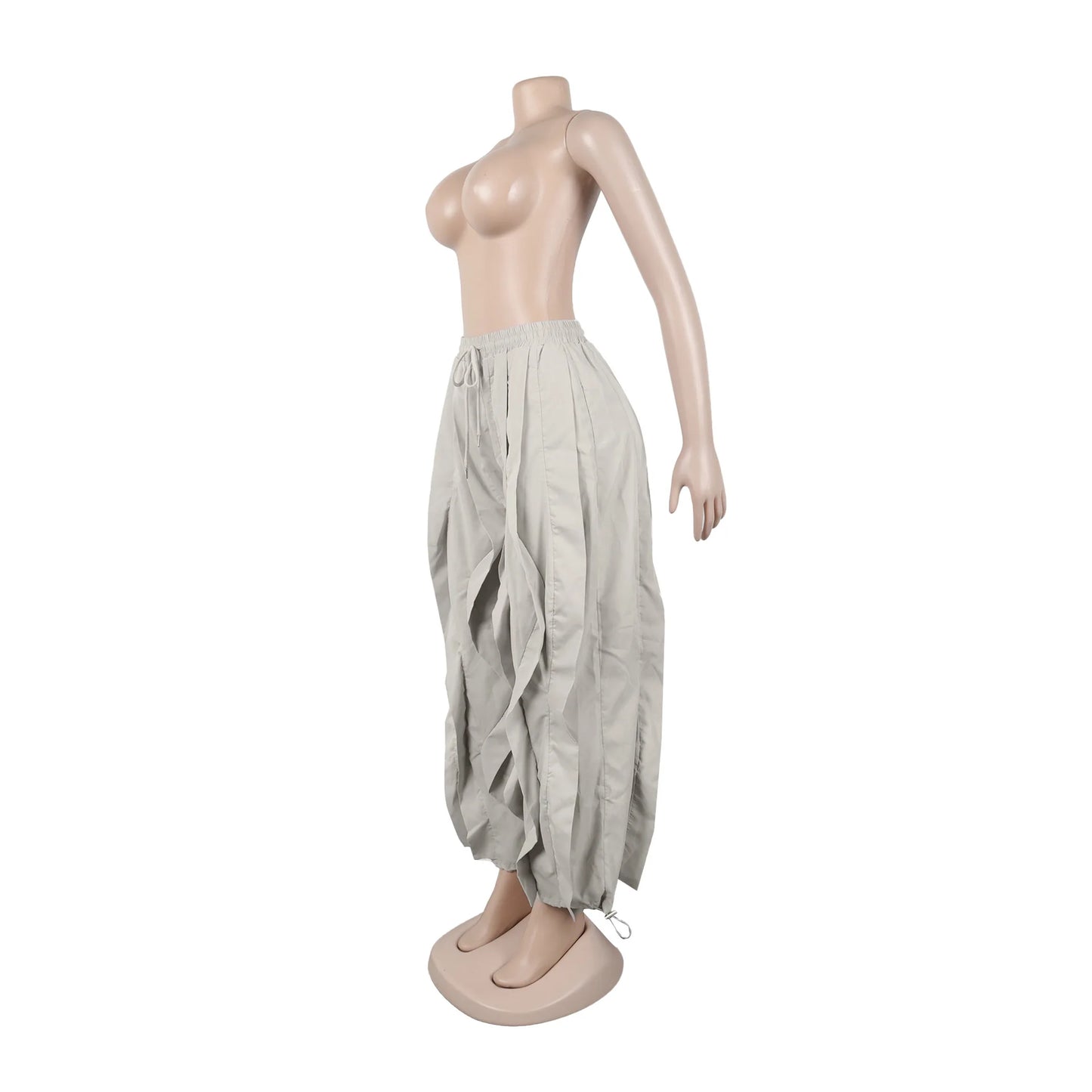 Ruched Lantern Sleeve Drawstring Patchwork Pants