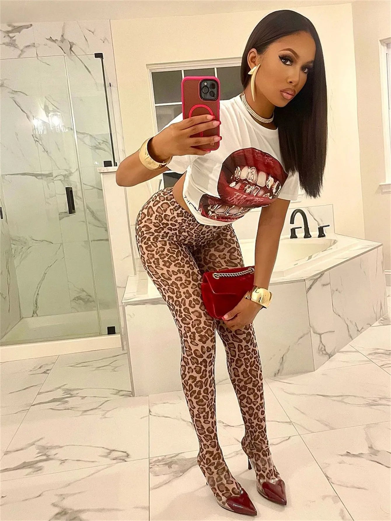 Women Leggings Camouflage Leopard Print High Waisted Hip Yoga Pants (Vintage Streetwear)