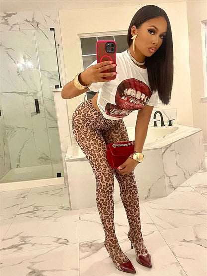 Women Leggings Camouflage Leopard Print High Waisted Hip Yoga Pants (Vintage Streetwear)