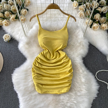 Spaghetti Strap Pleated Temperament Mini Dresses