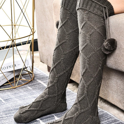 Hot Selling Woolen Socks Thickened Stockings Woolen Ball Socks Pile Up Socks Winter New Stockings  Bow Knots Woolen balls