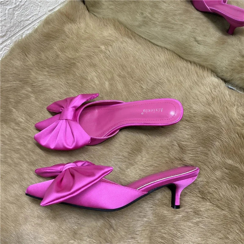 Polka Dots Pointed Toe Bow Heel Shoes