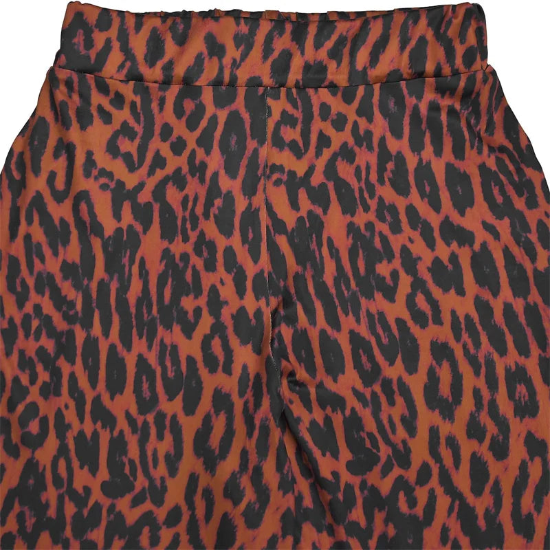 Leopard Backless Button Crop Top and Pants Matching Sets