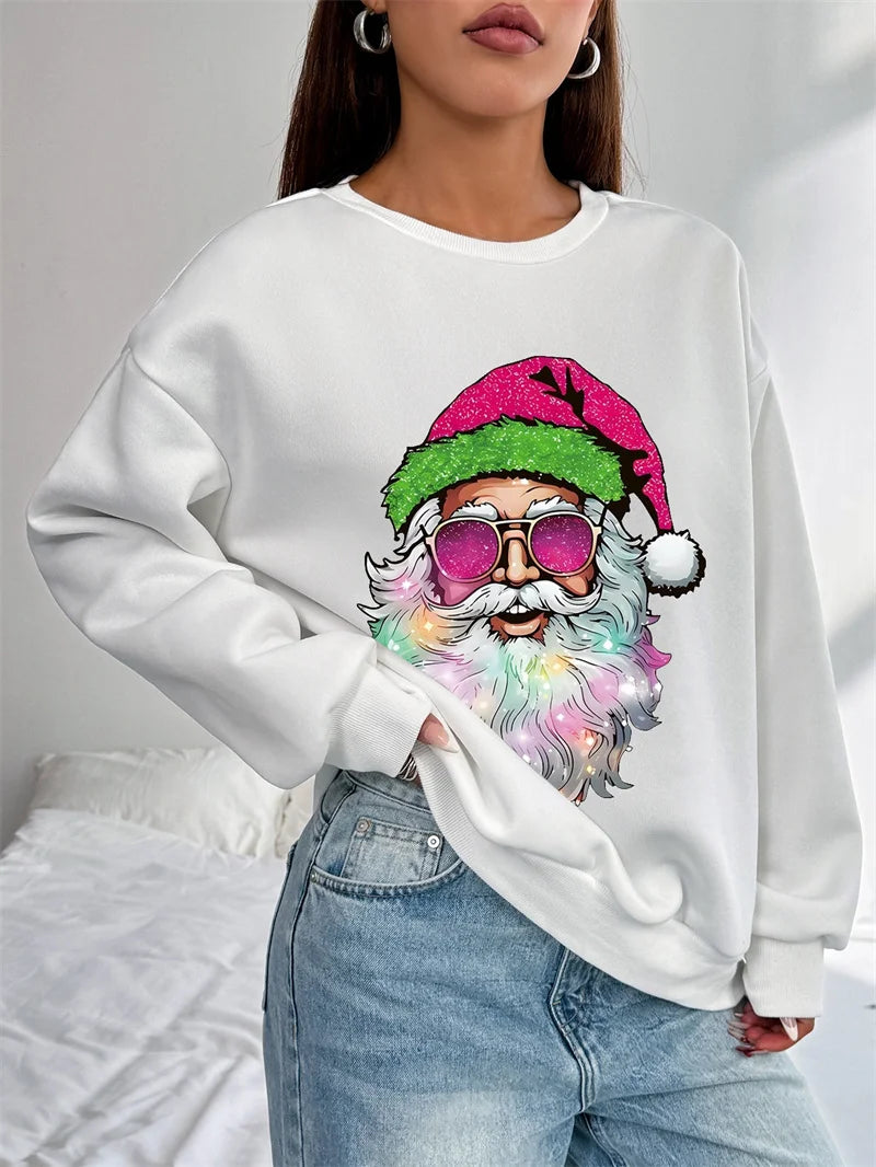 Christmas Tops Women Casual Snowflake Santa Claus T-shirt Tee Long Sleeve Basic Xmas Hoodie Pullover Oversize Women's Sweatshirt