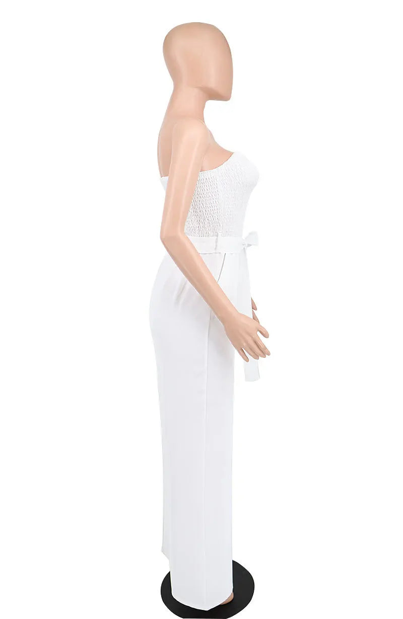 Casual Sleeveless Straight Belted Jumpsuits