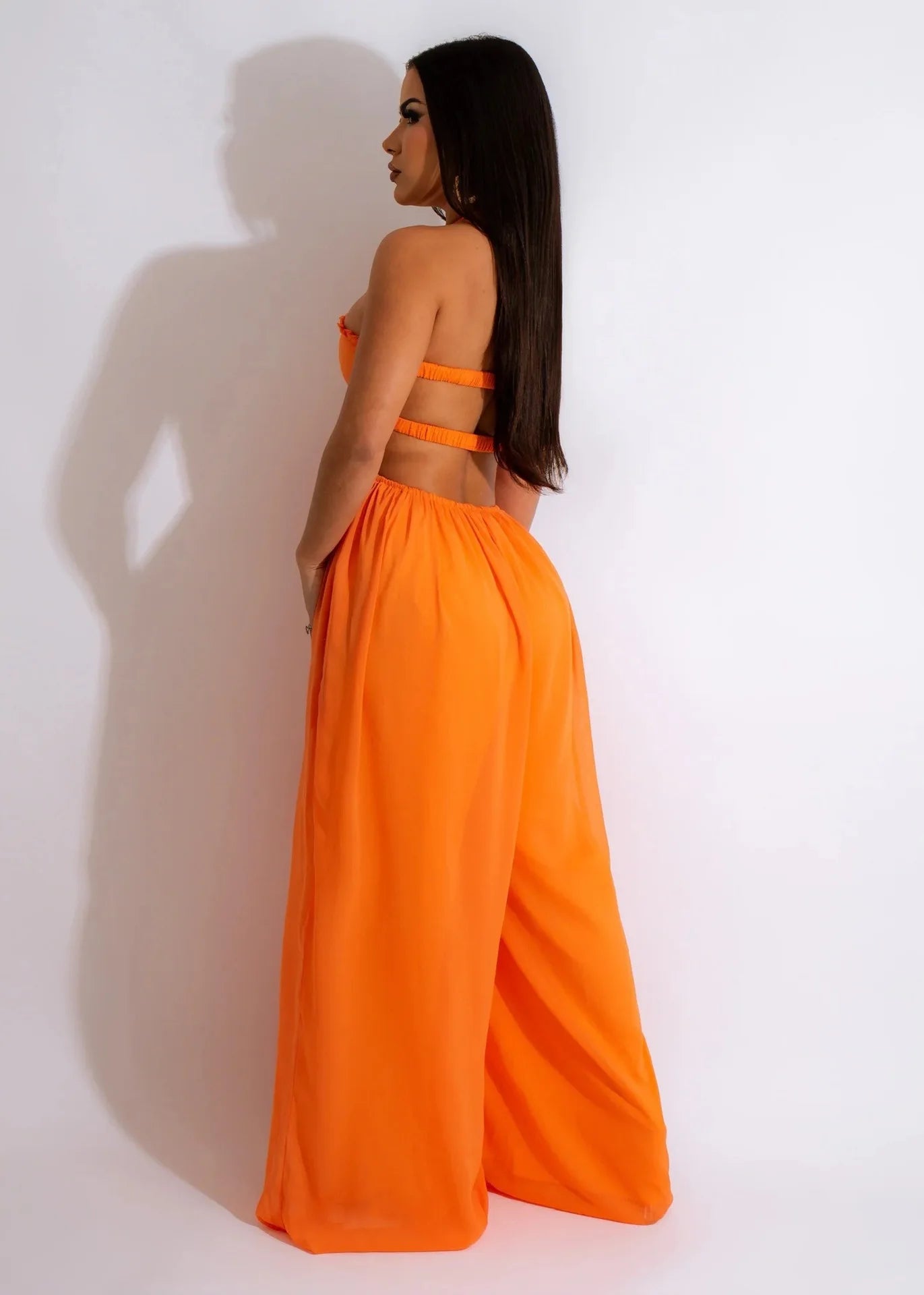 Long Loose Solid Color Seductive Flowing Jumpsuits