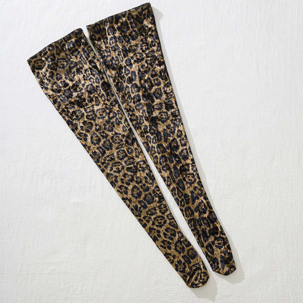 Leopard Print Bodysuit + Gloves + Leggings Backless Deep V Suspenders Sleeveless Bodysuits Thin 3X4C