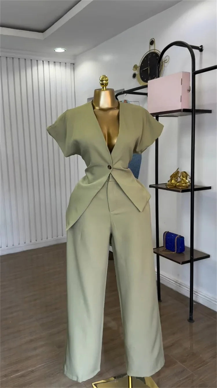 Single Button Blazer + Wide Leg Pant Sets