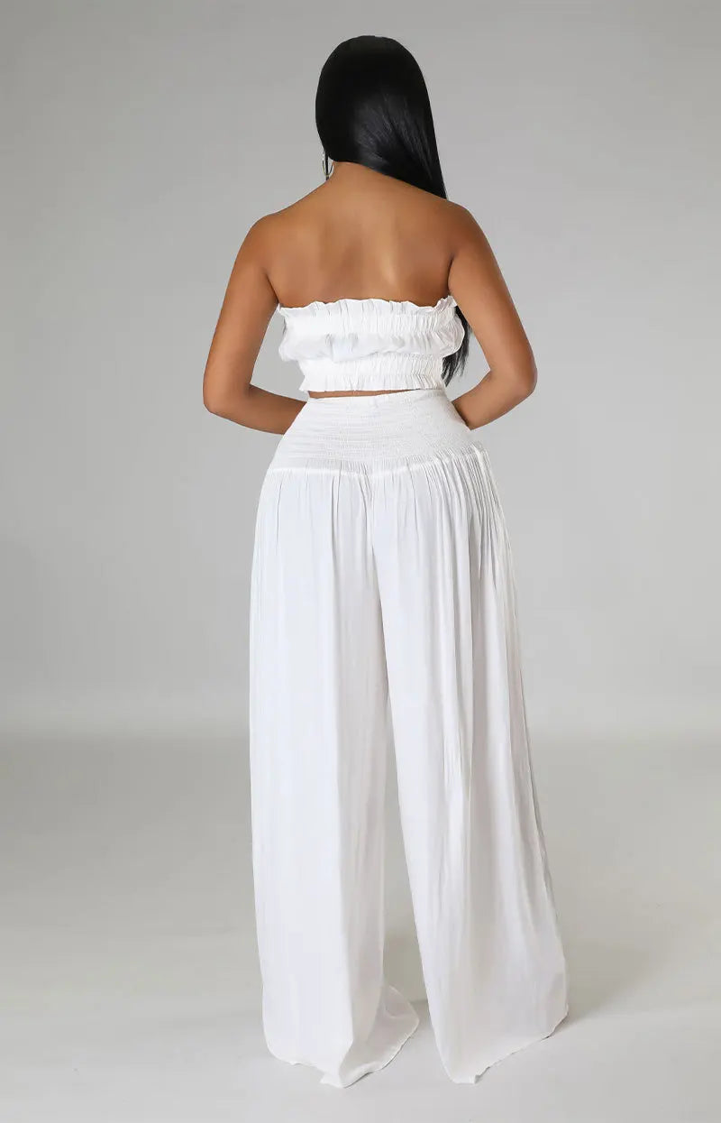 Luxury Breathable Sleeveless Crop Tube Top + Wide Leg Bottoms (2pcs.)