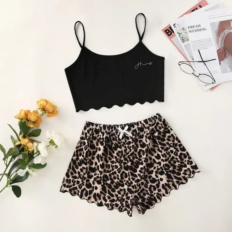 Alien Print Sling Pajamas Set (Top And Shorts)
