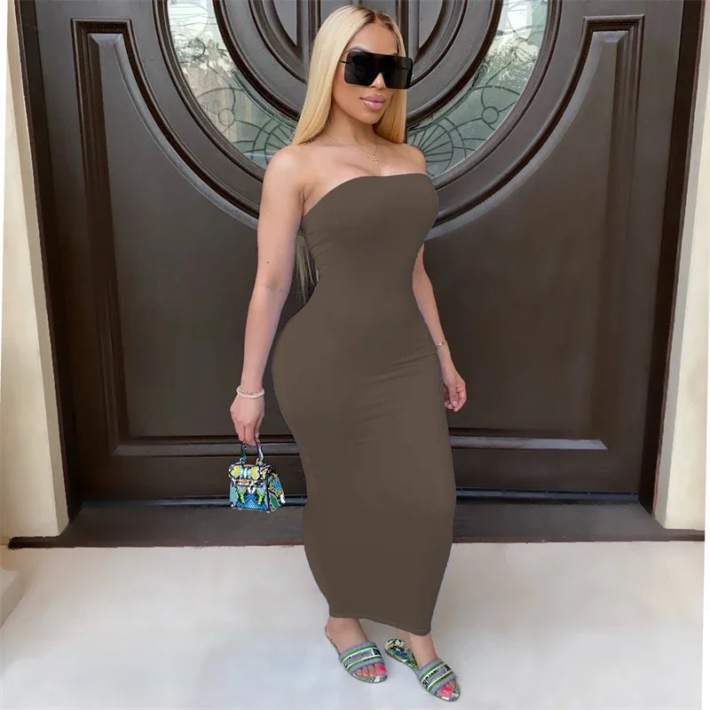 Elegant Sleeveless Strapless Bodycon Maxi Dresses