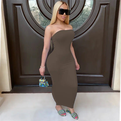 Elegant Sleeveless Strapless Bodycon Maxi Dresses