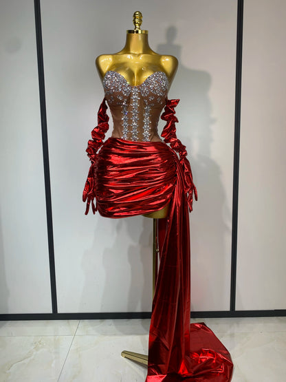 Sparkly Diamonds See Through Mini Dress + Gloves